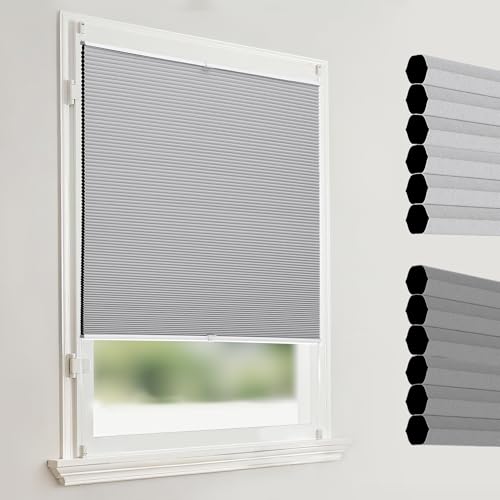 Joydeco Store Plissé en Nid d'abeille sans Perçage, Store Occultant et Thermique pour Porte et Fenêtre, Opaque Pliable, Protection Solaire, Gris, Largeur 45cm x...