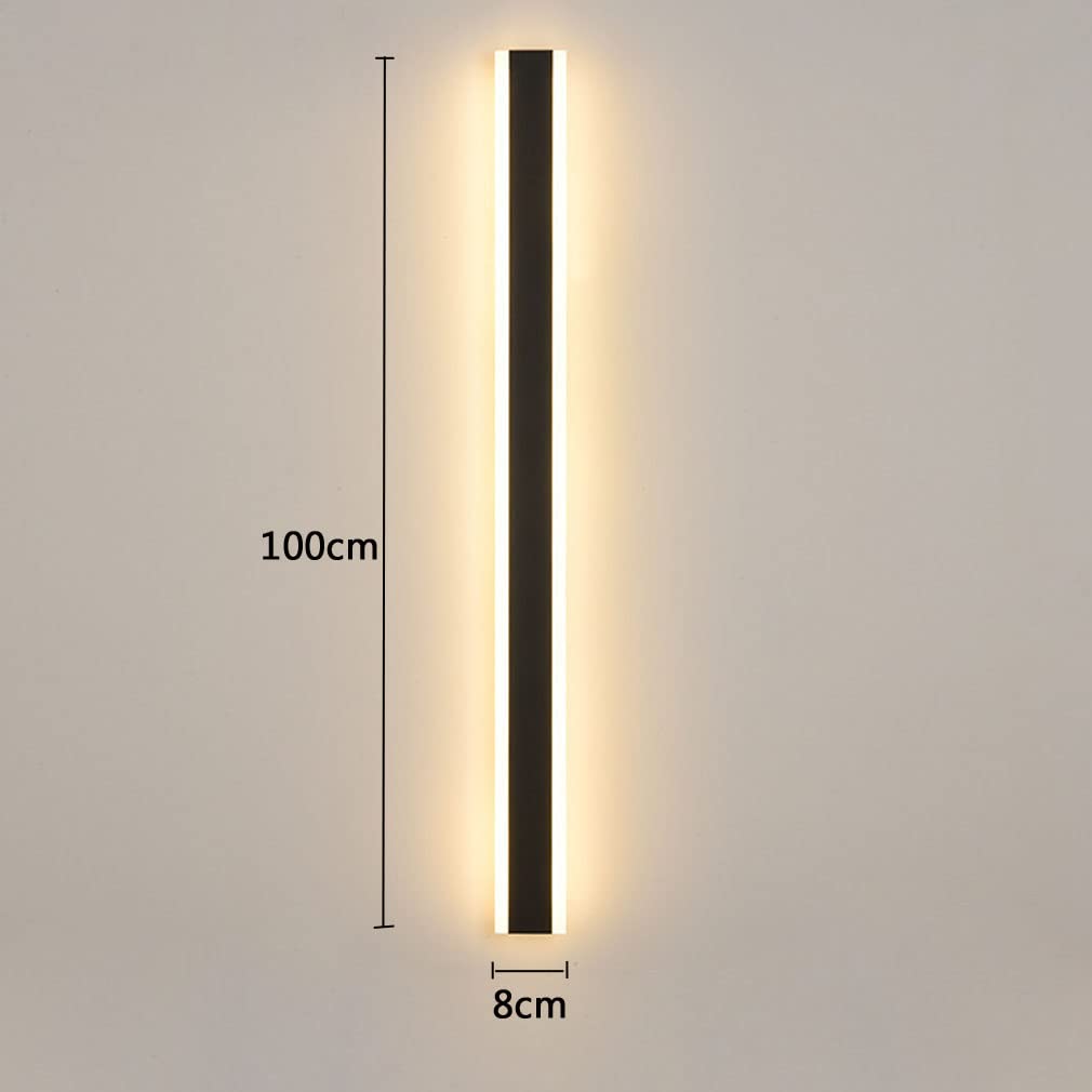 Zewnętrzne długie lampy ścienne LED, kolor czarny, z czujnikiem ruchu, patio lub wewnątrz, IP65, wodoszczelne, ciepłe białe światło 3000K, nowoczesne oświetlenie ścienne