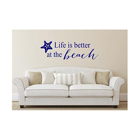 N.SunForest Life is Better at The Beach Wall Decal with Starfish Beach Decor Vinyl Decal Cover
