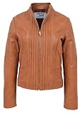 Col : fermé DR210 Veste de motard décontractée en cuir pour femme Marron clair, peau, 46