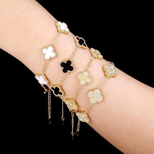18k Gold-Plated Four-Leaf Clover Clover Women's Lucky Bracelet White/Black/Red/Green Flower/Gold Four-Leaf Link Bracelet Fashionable Jewelry Gifts for Women2