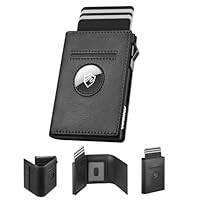 YESIIW Porta Carte Airtag con Super Compatto, Pop up Portacarte Uomo Airtag per 10+ Cartes, 10+ Banconote & Finestra ID, Portafoglio Uomo con RFID & Chiusura Magnetica (Nero, XL Portamonete)