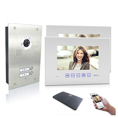 2 Familienhaus Video Türsprechanlage 7'' Monitor Kamera 170° Edelstahl, Monitore in Glas, Farbe: Mit, Größe: 2x7'' Monitor weiß mit WLAN Außenstation