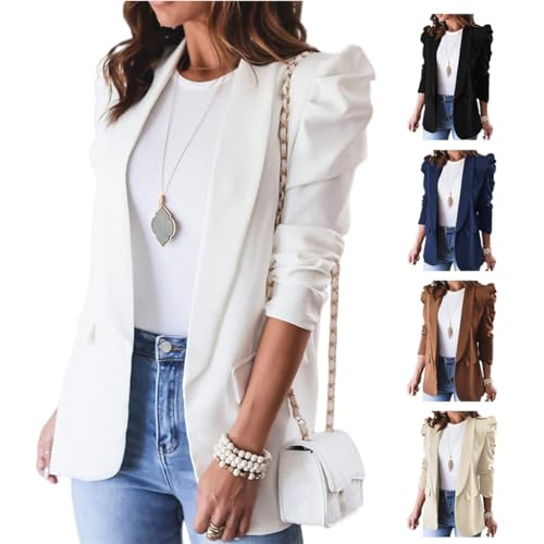 Blazers for Women Business Casual Long Sleeve Open Front Work Office Dressy Suit Jackets Professional Clothes White