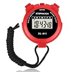 Vicloon Digital Sport Timer, Large Display Stopwatch with Single Lap Split, 12/24 Hour Clock Alarm Date for Coaches & Kids (Red)