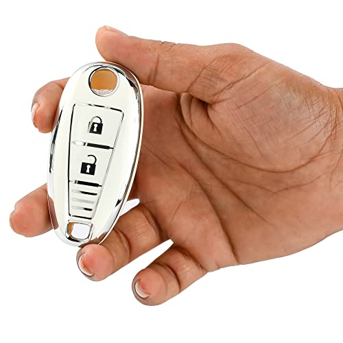 Image of KMH - TPU Silver Car Key Cover Compatible for Maruti Suzuki Baleno | Brezza | Swift| Ignis Compatible with 2 Button Smart Key Cover (Pack of 2, Silver White)