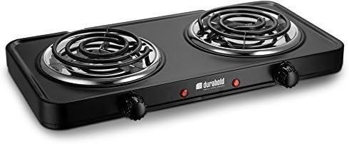 Kitchen Countertop Cast-Iron Double Burner - Stainless Steel Body โ Ideal for RV, Small Apartments, Camping, Cookery Demonstrations, or as an Extra Burner โ by Durabold (Black)