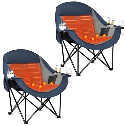 Image of Heated Oversized Camping Chair 2 Pack - Heavy Duty Padded Outdoor Chairs
