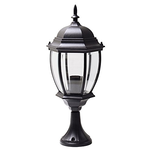 Turpin Pedestal Light with LED Bulb - Large Black Traditional Lantern