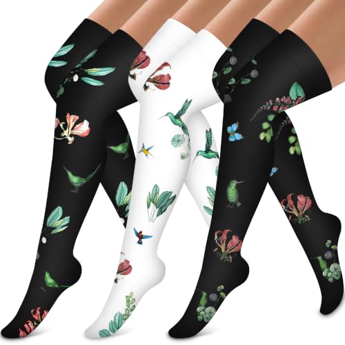 Image of Bluemaple Thigh High Compression Socks for Women and Men Circulation(3 Pairs) Over the Knee-Best Support for Running,Travel