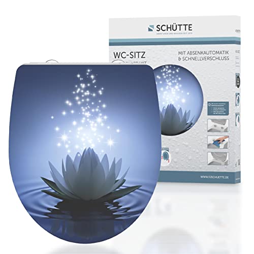 SCHÜTTE WC-Sitz Duroplast HG WATER LILY Hochglänzender Toilettensitz mit Absenkautomatik, Schnellverschluss für die einfache Reinigung, max. Belastung der Klobrille 150 kg, Motiv 82582