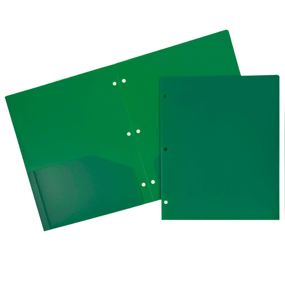 JAM Paper Plastic Two Pocket 3 Hole Punched Presentation School Folder - Green - 108/pack