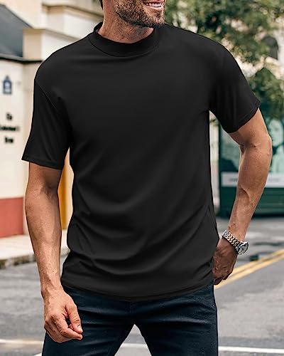 Wihion Men Turtleneck Mock Neck T Shirts Short Sleeve Ribbed High Neck T-Shirt Tee2