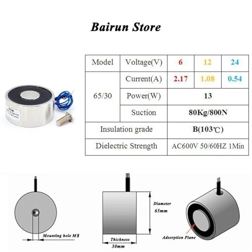 Électroaimant 12V 80KG pour levage industriel et bricolage de précision