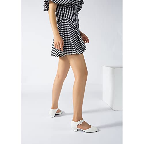 Enelauge Women's Buckle Strap Low Block Heel D'orsay Pumps Dress Shoes For Church Business Evening Matte Pu White 40-7.5 Us #TOP4