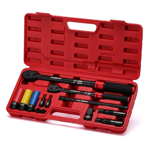 CASOMAN 13 PCS 1/2' & 3/8' Drive 72 Teeth Torque Wrench Set, 20-230 Nm, 5-60 Nm, with Extension Bar, Adapter, Wheel Impact Socket, Magnetic Spark Plug Socket, Torx Bits and Shallow Sockets, CR-V