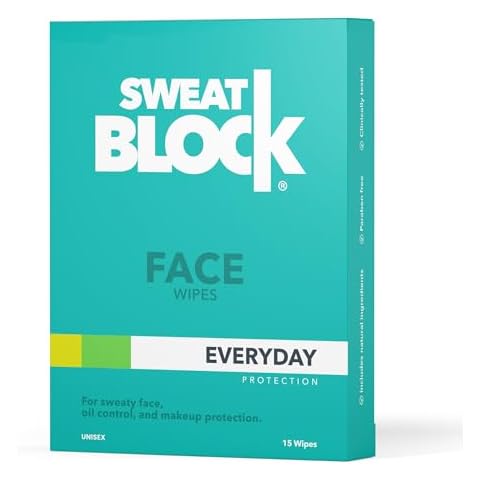 SweatBlock Antiperspirant Face Wipes for Men & Women - 15 Count - Helps Control Oily Skin, Reduce Shine & Facial Perspiration - Clinically Tested - Vitamin E Cover