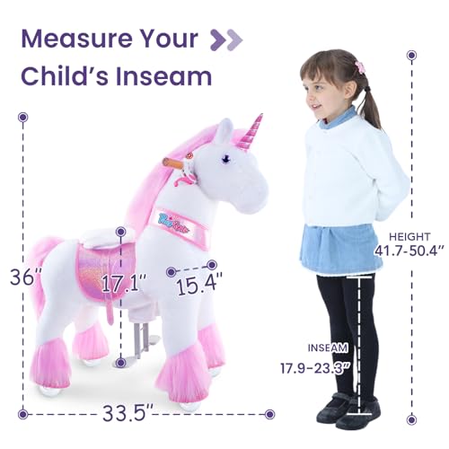 Image of PonyCycle Official Classic U Series Ride on Horse Toy Plush Walking Animal Pink Unicorn Size 4 for Age 4-8 Ux402