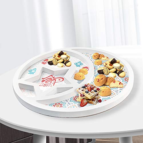 Crazy Night Ramadan Kareem Serving Tray Moon and Star Shaped Dessert Trays Wooden Food Platter Crescent Date Plates for Islamic Gift Muslim Eid Mubarak Party Decorations Wood Sign Home Table Decor(C)