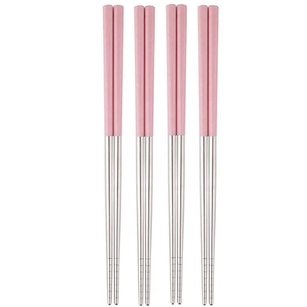 AKRIZA Stainless Steel Chopsticks - Wheat Straw - Reusable Eco-Friendly Chop Sticks for Noodles Sushi Hotpot Square Grip to Hold Food Perfectly ( Pink - 4 pair) (B09Y621FZT) Amazon Price History, Amazon Price Tracker