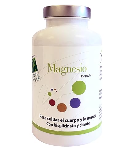 Magnesio - Citrato y Bisglicinato de Magnesio - 180 Cápsulas - Ayuda a Disminuir Cansancio y Fatiga...