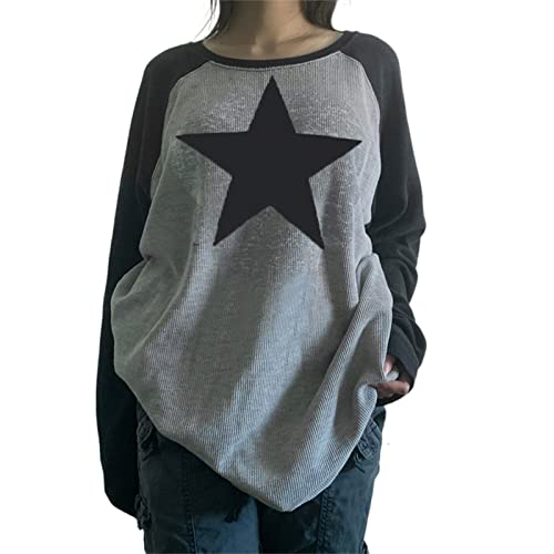 Zempertoopa Womenâ€™s Y2K Fairy Grunge Sweatshirt Long Sleeve Graphic Print Oversized T-Shirt Gothic Streetwear Pullover Top (H M)