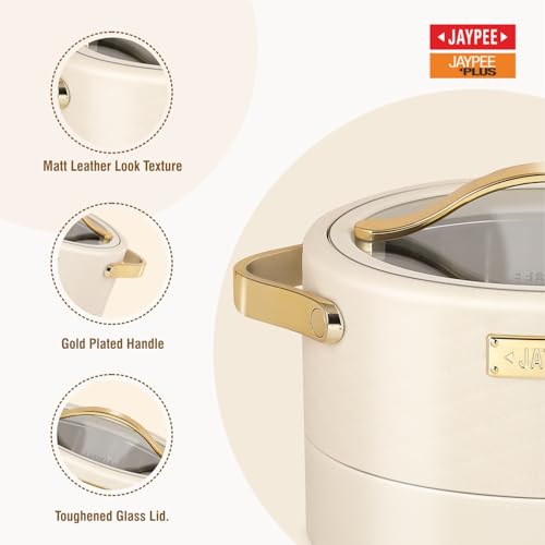 Image of JAYPEE Luxura Klass Set Inner Steel Serving Painted Casserole Set Of 3 Toughened Glass Lid Advanced PU Insulated 100% Food Grade Lockable Hot Box Easy To Keep Roti,Pulao & More|1500,2000,2500 Ml,Ivory