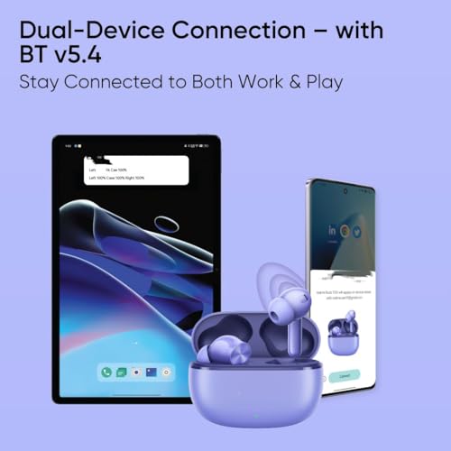 Image of Compatible with Realme T200 Lite Bluetooth Earbuds, Clear Calls, Quad Mic, Google Fast Pair (Aurora Purple)