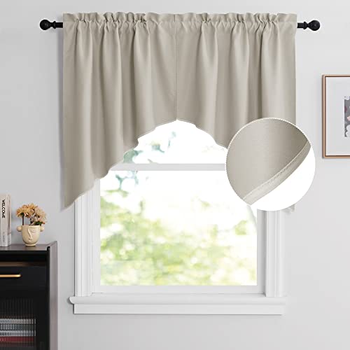 NICETOWN Kitchen Swag Curtains for Living Room, Farmhouse Style Short Curtains for Bathroom Windows, Rod Pocket Room Darkening Window Valances for Hom