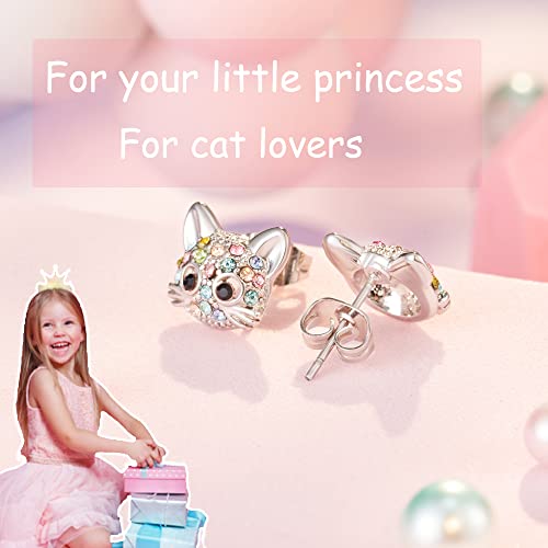 Lanqueen Cute Cat Stud Earrings for Girls Hypoallergenic Cat Cubic Zirconia Earrings for Women Teens Girls4
