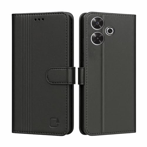 Image of AIBEX Shock Proof Flip Compatible for Poco M6 Plus 5G / Redmi 13 5G Flip Cover Leather Finish | Inside TPU with Card Pockets | Wallet Stand | Complete Protection Flip Case Black
