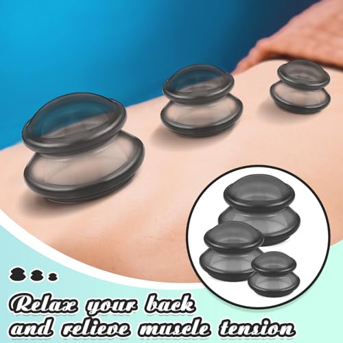 Image of TrelaCo 6 Pcs Silicone Cupping Kit for Massage Therapy,Clear Black | Cupping Cups 3 Sizes, Suction Therapy for Body Massage Myofascial, Relieves Cellulite Muscle Pain Tension, Studio Household