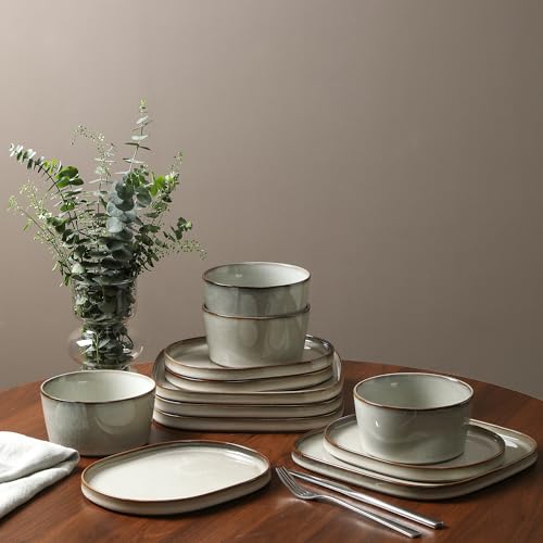 Image of Stone Lain Cairo 24-Piece Dinnerware Set Stoneware, Plates and Bowls Set, Microwave and Dishwasher Safe, Includes Dinner and Salad Plates, Cereal Bowls, Dishes for 8, Grey