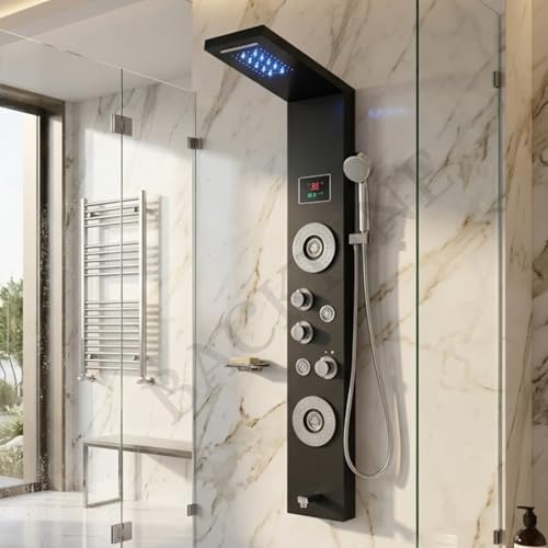 Image of Shower Panels For Bathroom SUS 304 7 in 1 Thermostatic Shower System With Temperature Display Rainfall Shower | Hot & Cold Water Adjustable | Hand Shower | Body Mist Spray | Water Spout