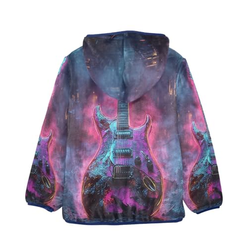 Guitar with Neon Lights Toddler Fleece Jacket Girl Boys Hooded Fleece Jacket Coat Warm Outwear Zip-up 3-10T2