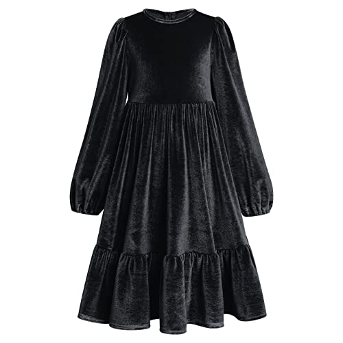 Kids Toddler Baby Girls Velvet Dress Princess Pageant Birthday Christmas Party Dresses Casual Long Sleeve A-Line Dress Vintage Formal Party Holiday Gown Winter Fall Dress Clothes Black 9-10 Years #TOP7