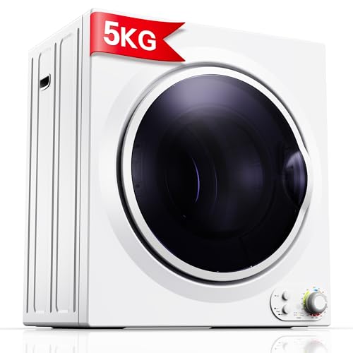 5KG Vented Tumble Dryer with Sensor Dry, 1400W Compact Tumble Dryer with Stainless Steel Tub, Control Panel Downside Easy Control for 5 Automatic Drying Mode, White