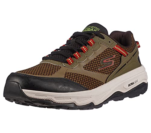 Skechers Men's GOrun Altitude-Trail Running Walking Hiking Shoe with Air Cooled Foam Sneaker, Olive/Black, 10.5