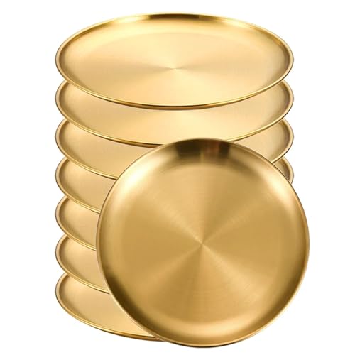 WJLYDM 8 platos redondos dorados de acero inoxidable 14/17/20/23/26 cm for camping, barbacoa, picnic, utensilios cocina(8Pcs Gold 14cm)
