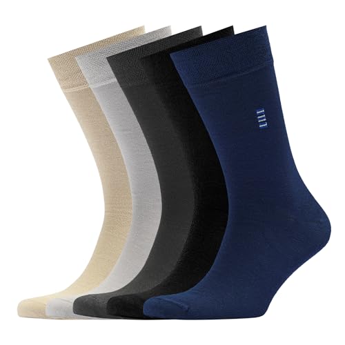 VRD Men’s Dress Socks, Bamboo 5-Pack Mens Socks, Mid Calf Length, Crew Socks Gift for Men Shoe Size 8-13