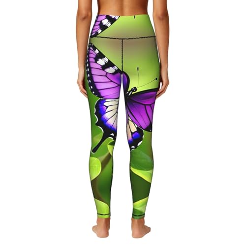 Ropa de gimnasio con mariposas moradas y mallas control de abdomen 4