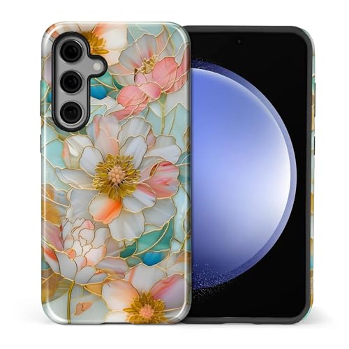 Coque Samsung S24 anti-chute : le style vitrail fleuri idéal au quotidien
