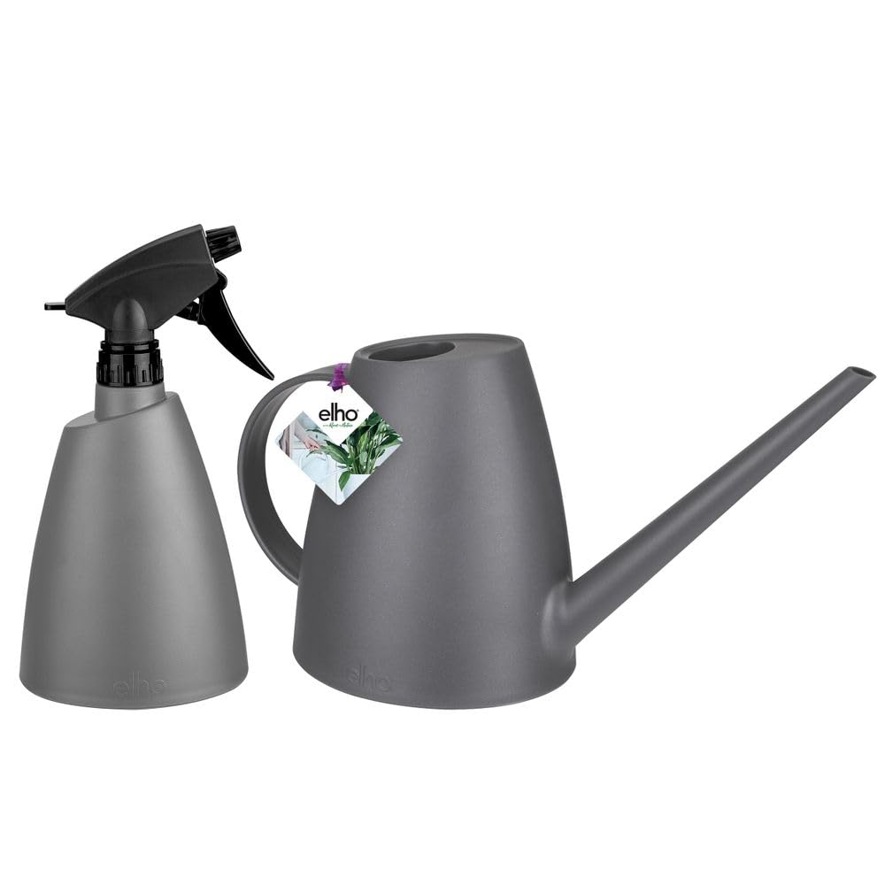 Elho Anthracite Brussels Watering Can And Sprayer - Set With Watering Can And Plant Spray Bottle For Indoor - Black