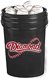 Diamond Sports Ball Bucket and 24 BB-OL Baseballs Package with Padded Seat Cover, 6-Gallon, Black