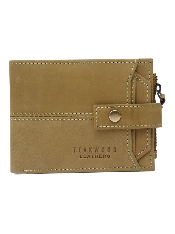 Image of TEAKWOOD LEATHERS Men's Two Fold Zipper Leather Wallet | Leather Men Wallet (Green)