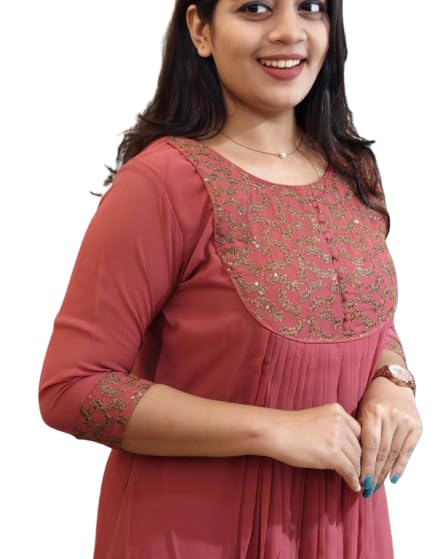 Highlander Women's Kurti, Dark Green, Sequin Embroidered Yoke, Pleated, 3/4 Sleeves, Ethnic Wear in green