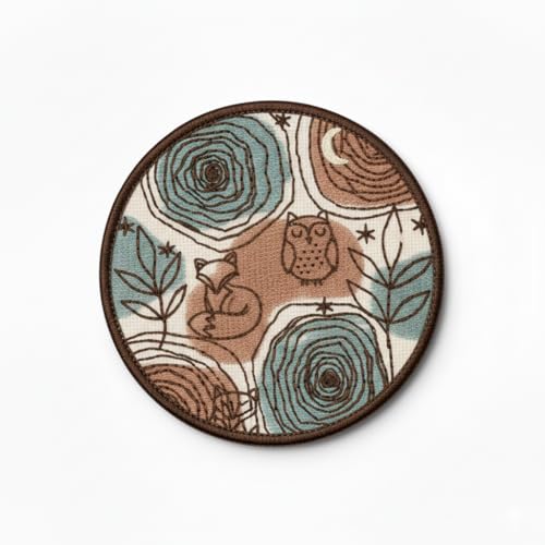 Fox and Owl Celestial Boho Iron On Patch 3.5" | 1-Pack Embroidered Sew On Patches for Clothing, Jeans, Jackets, Backpacks, Hoodies - Boho Nature Wreath Applique - Embroidery Patch for Tote Bags