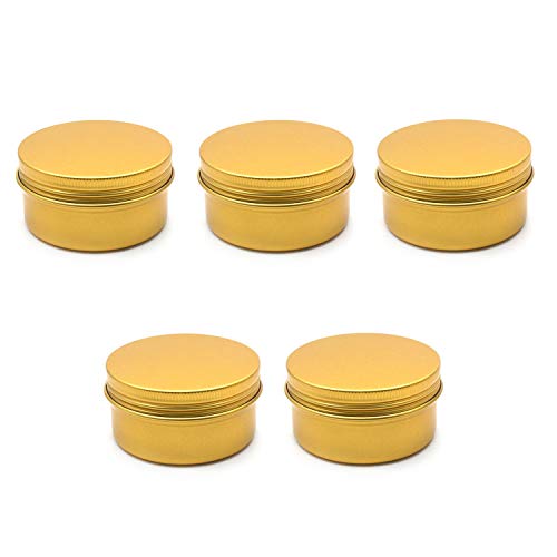 Karcy 3oz Tins with Screw Lids Travel Tin 2.7x1.4"(DxH) Gold,80ml Set of 5