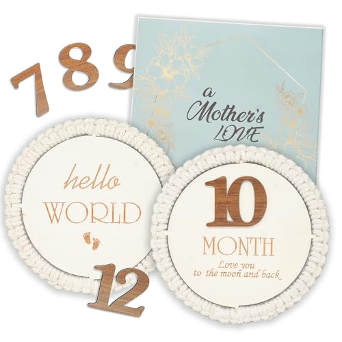 Image of Baby Monthly Milestone, Baby Announcement Sign for Hospital, Hello World Newborn Sign for Photo Prop, Newborn Photography Props for Baby Announcement, Wooden Monthly Milestone Marker Discs for Baby
