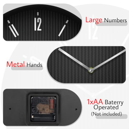 Image of 14 inch Large Silent Wall Clock with Carbon Fiber Dial Clock for Indoor